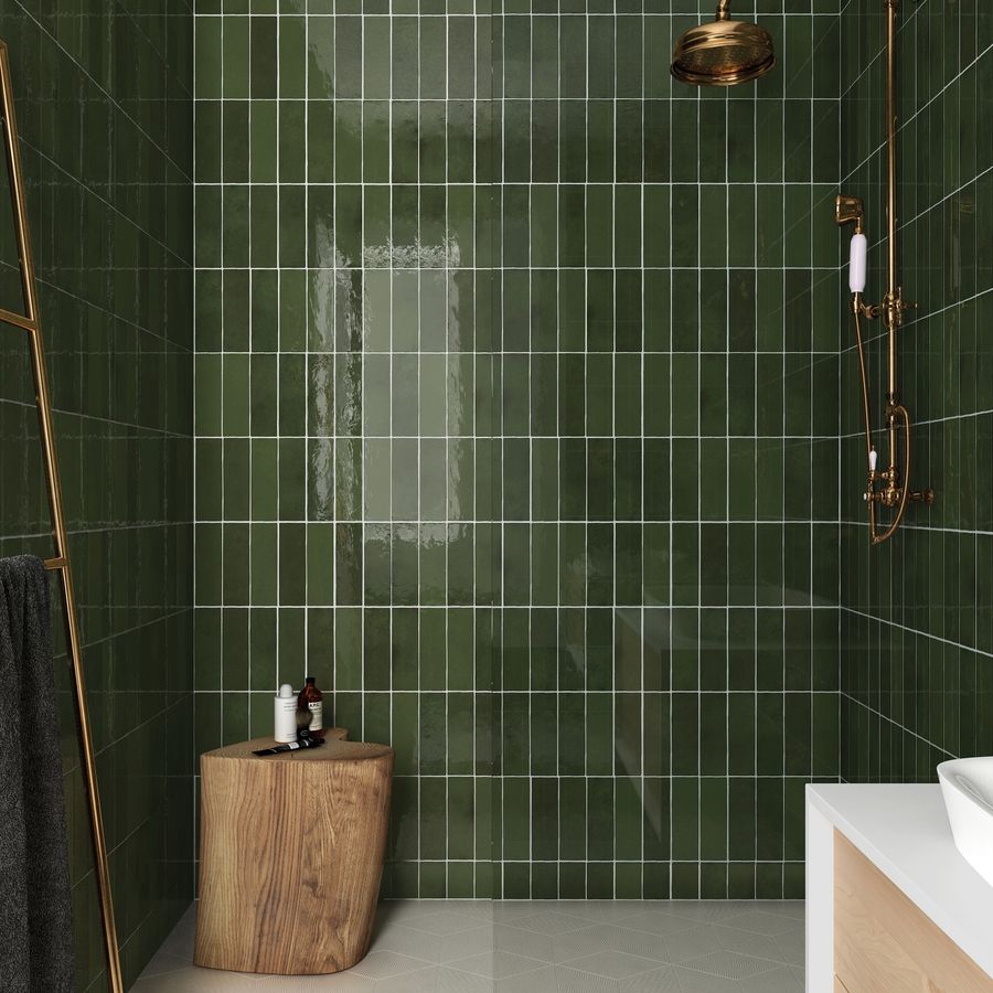 dark green bathroom tiles